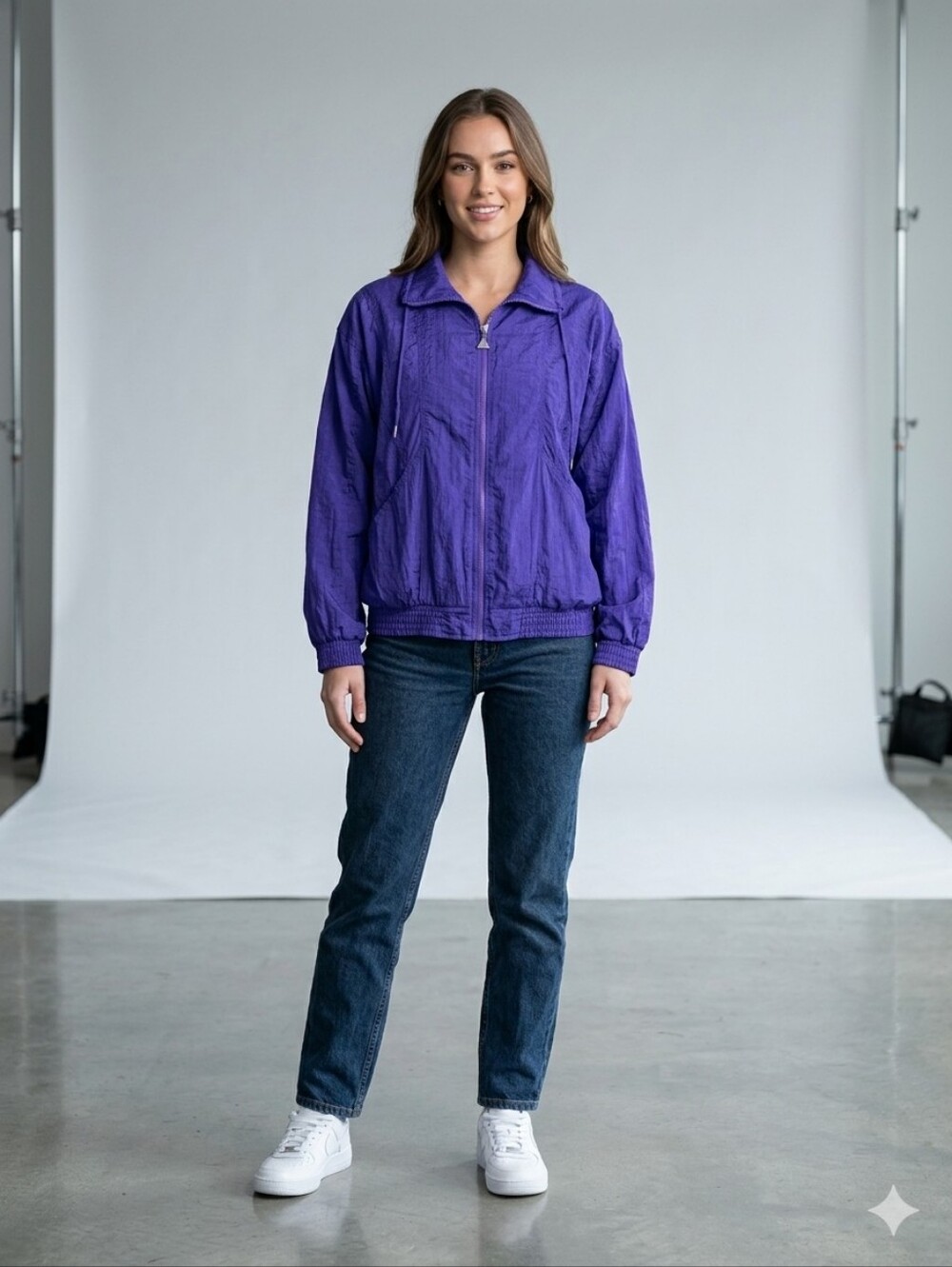 Vintage 90s Casual Isle Purple Nylon Windbreaker Jacket Medium